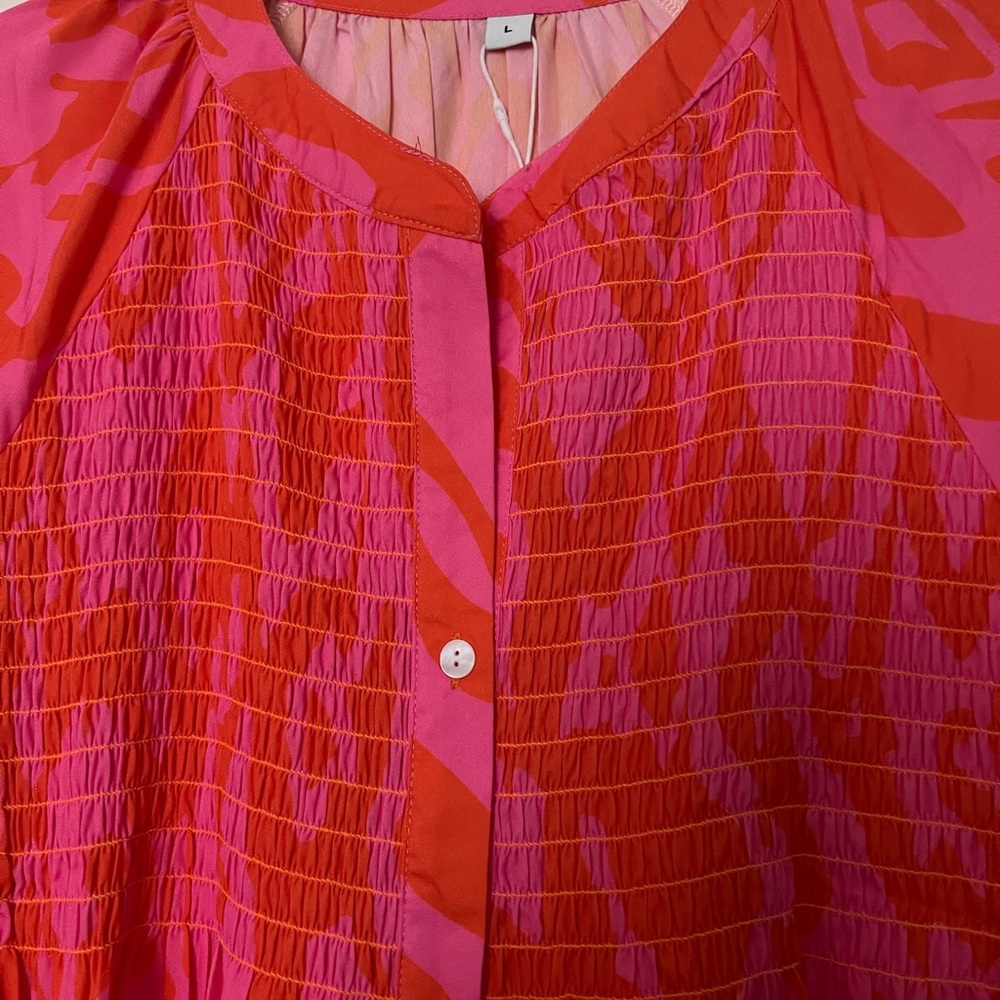 NWT Made with Love Women’s L button up dress Orange/Pink Geometric Design - Picture 3 of 8